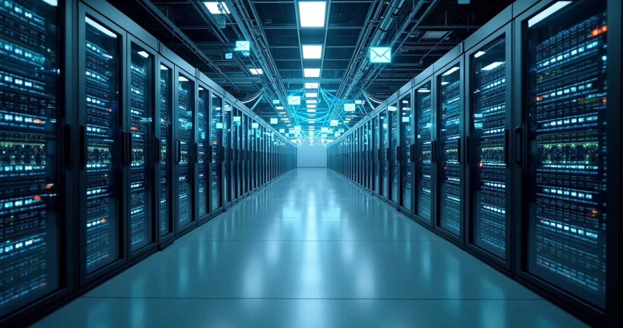 Infraestrutura de datacenter com servidores de e-mail corporativo. 