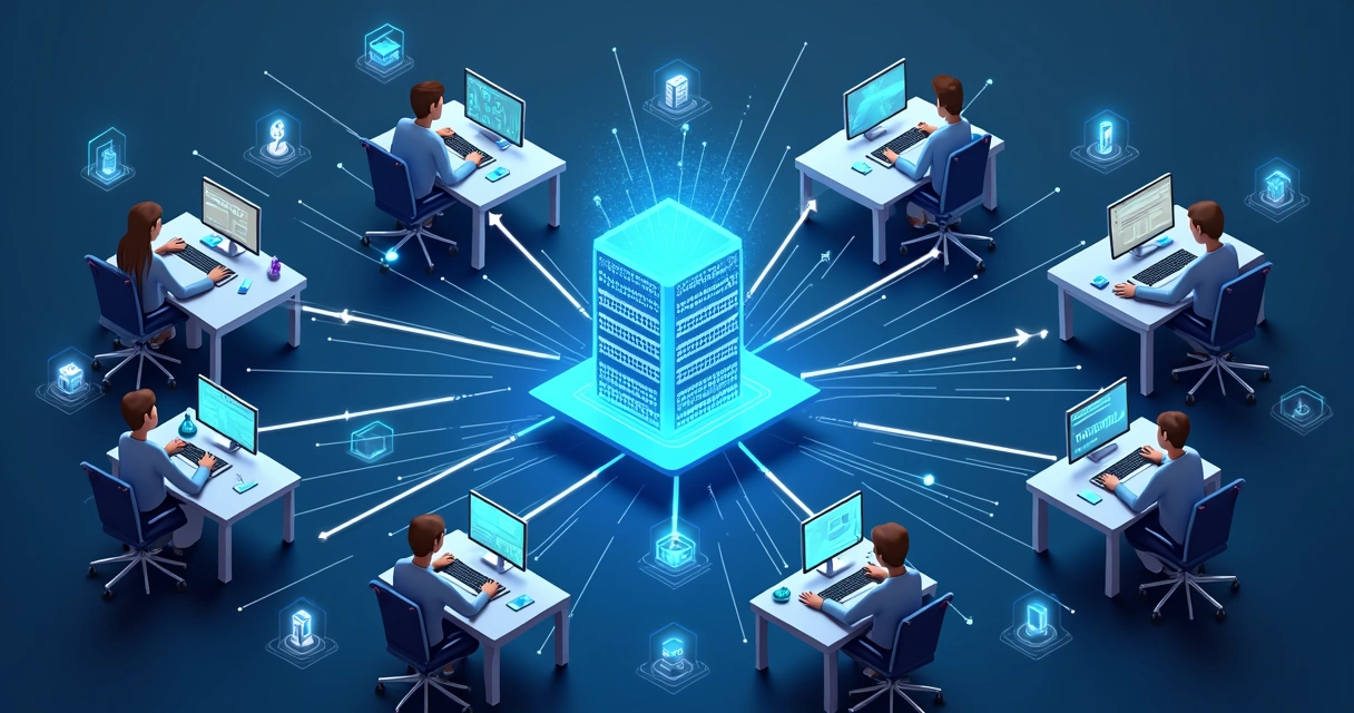 Conceito visual de infraestrutura financeira digital aplicada em várias empresas 