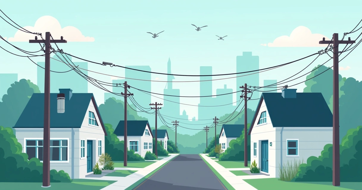 Estrutura de uma rede FTTH, mostrando a fibra chegando até a residência 