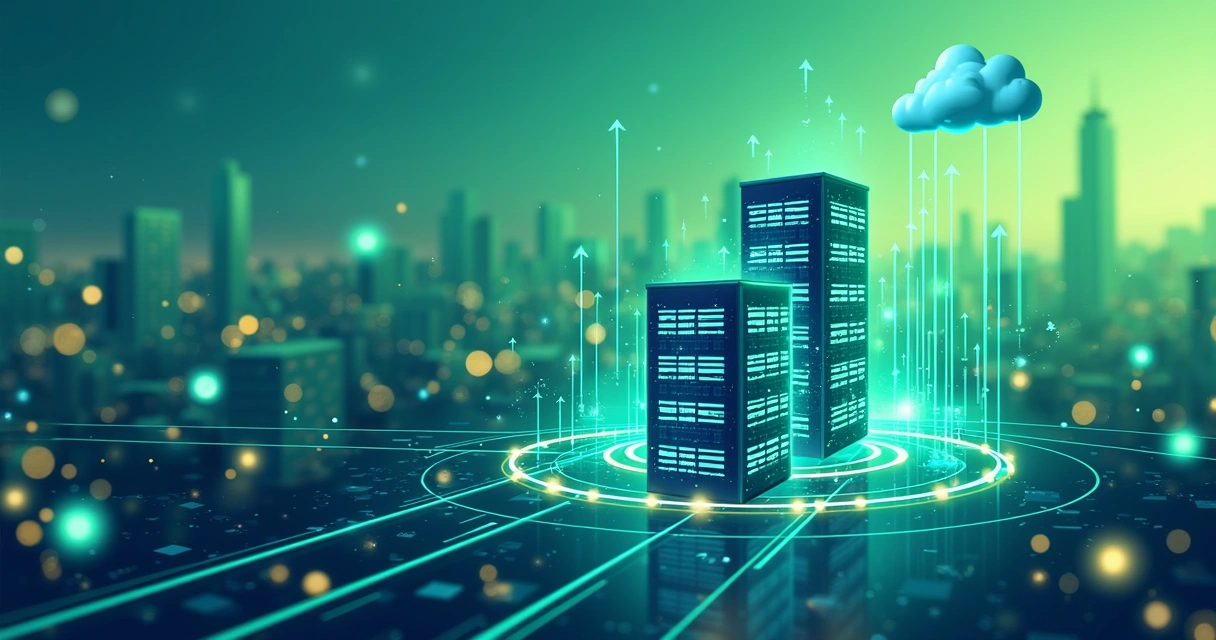 Desenho futurista de infraestrutura de pagamentos com nuvens dinâmicas e gráficos de crescimento 