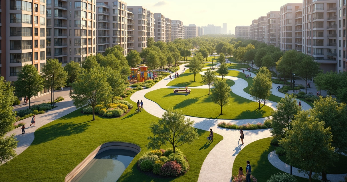 Melhorias urbanas como praça verde e ciclovia moderna 