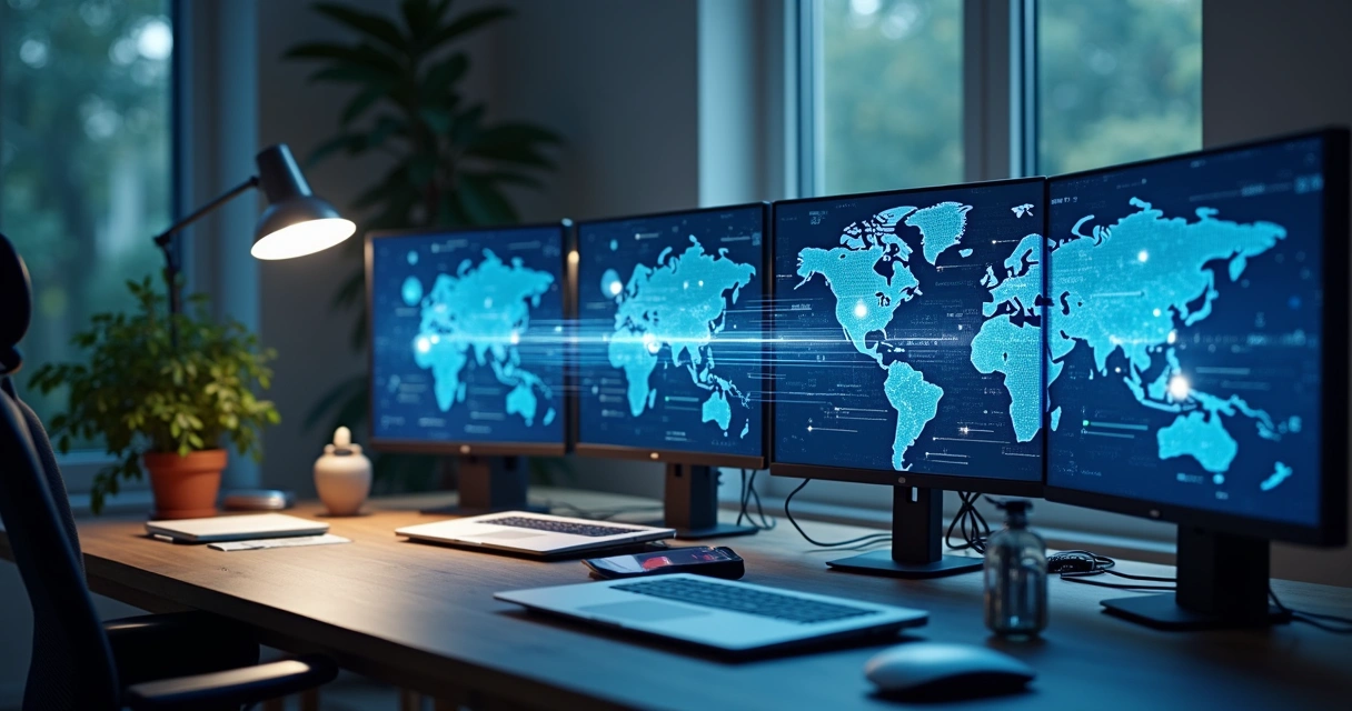 Sala de trabalho híbrida com infraestrutura tecnológica robusta 