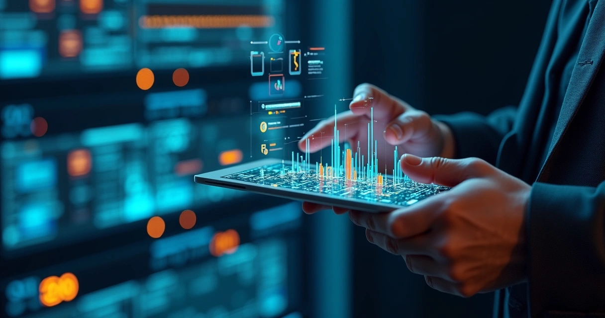 Servidor com interface digital mostrando visualização de dados em MongoDB 