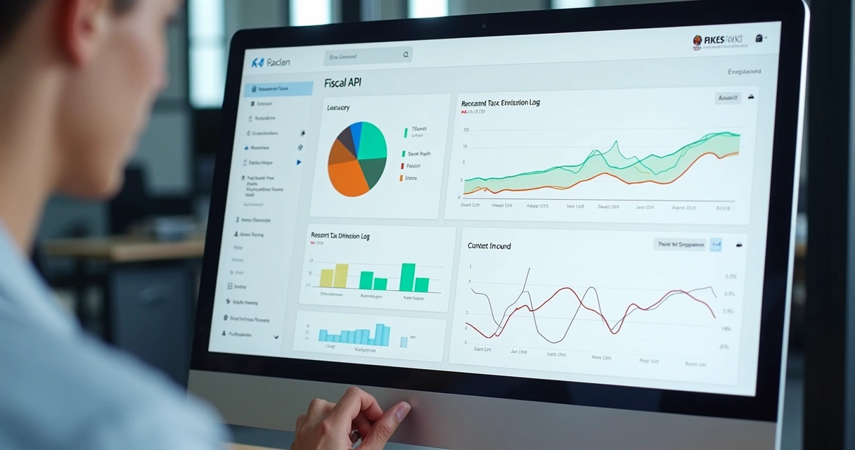 Painel de controle de API fiscal em tela de computador 