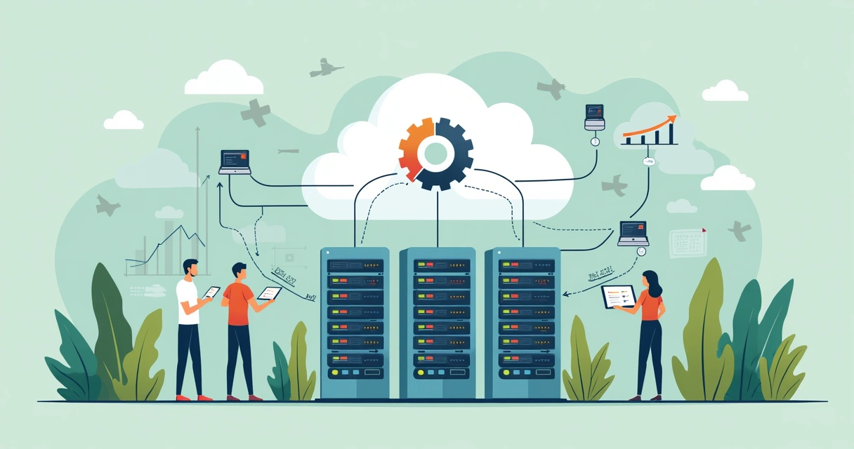 Representação visual de infraestrutura de nuvem escalável com servidores virtuais 