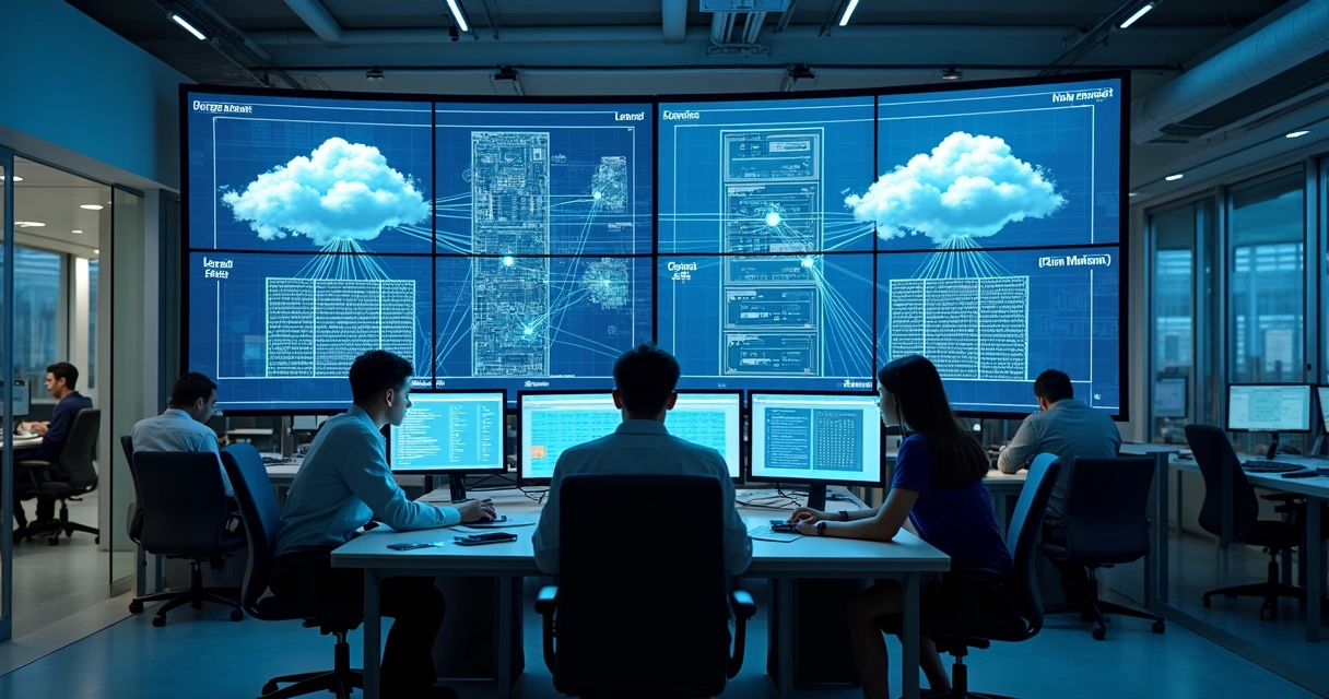 Servidores locais e nuvem conectados em ambiente corporativo 