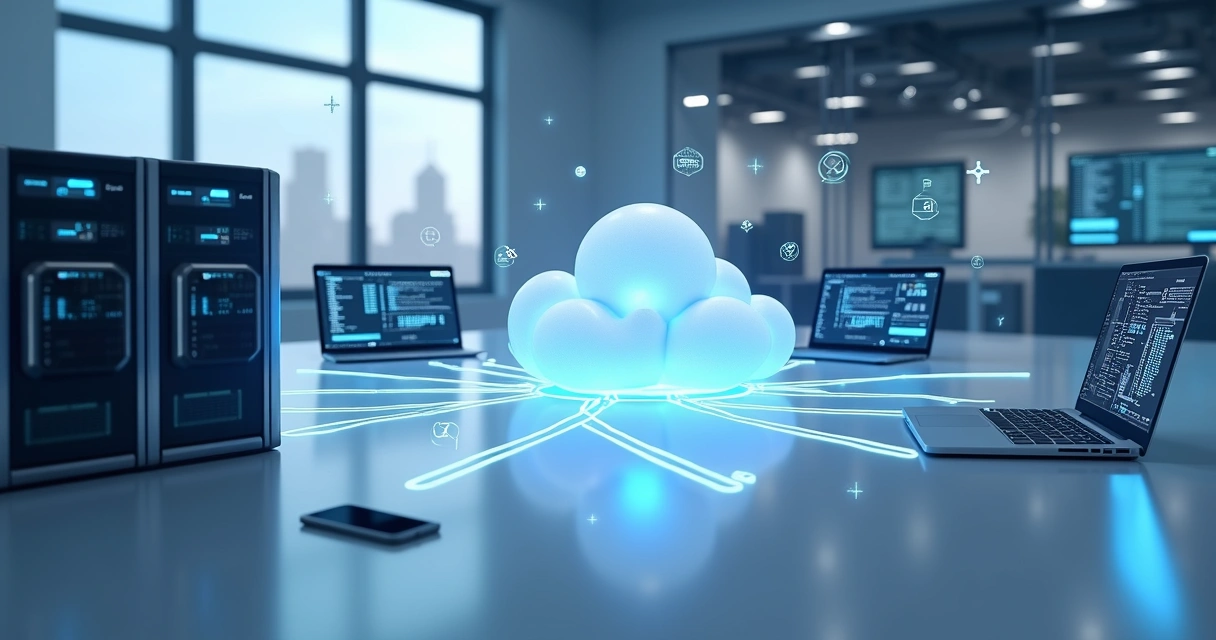 Diagrama mostrando integração entre servidores locais e nuvem pública em uma empresa 