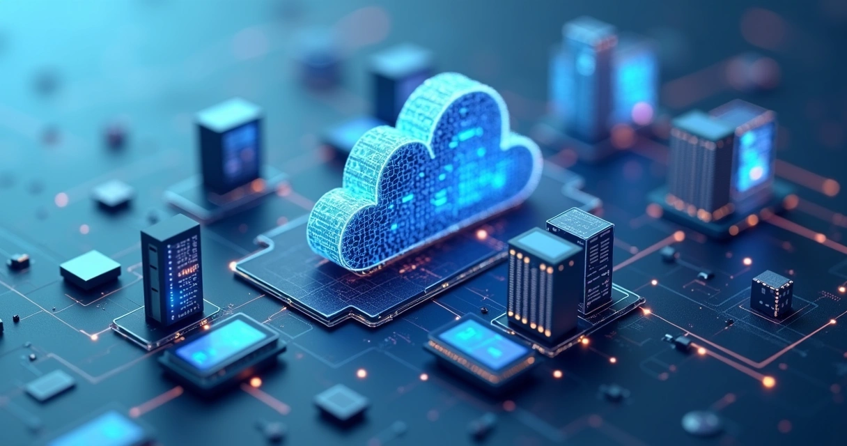 Servidores virtuais em nuvem conectados mostrando infraestrutura IaaS 