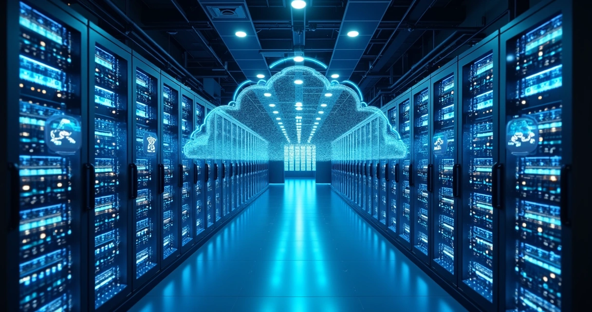 Datacenter moderno com servidores para SaaS e nuvem 