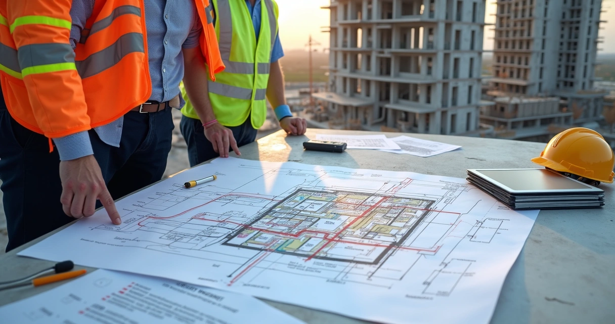 Planta de prédio em construção destacando infraestrutura e instalações obrigatórias 