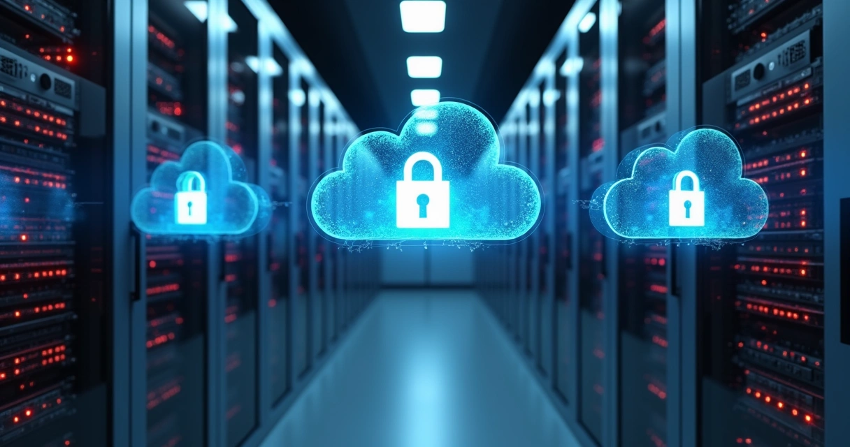 Ambiente moderno de data center com containers protegidos 