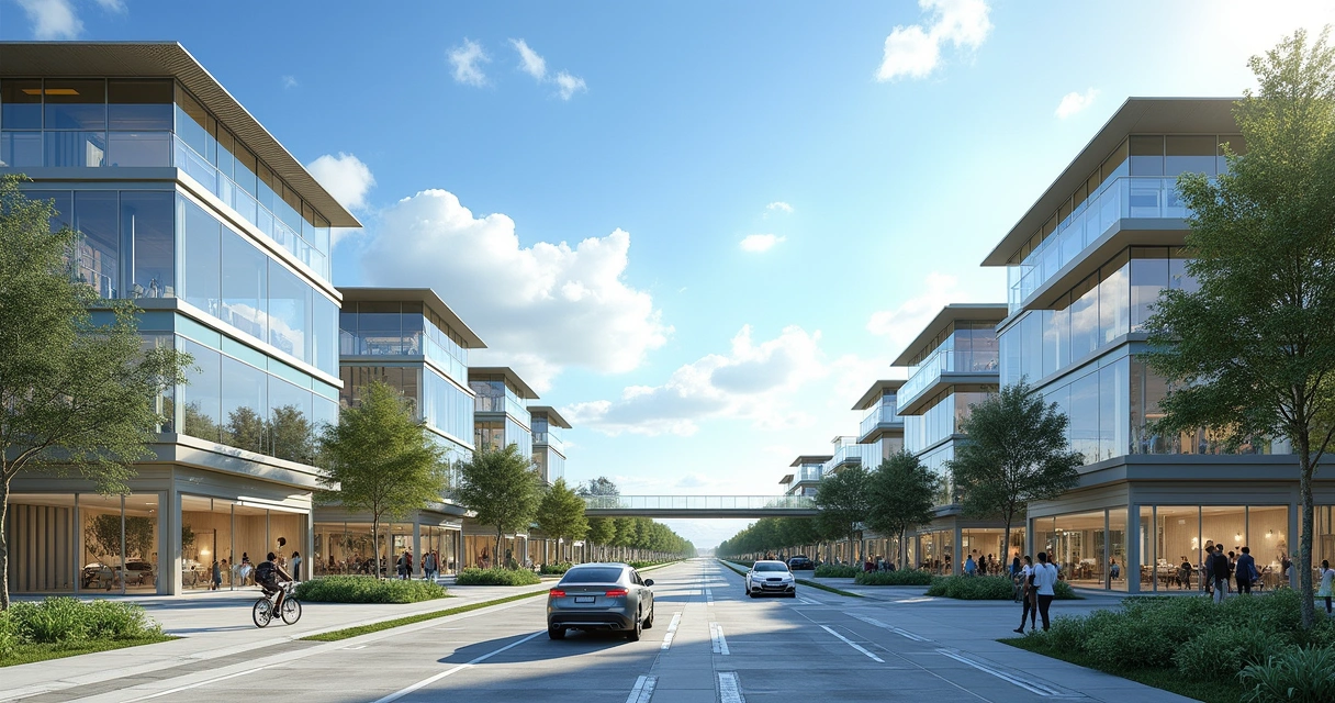 Smart buildings with solar panels, autonomous cars, and fiber optics 