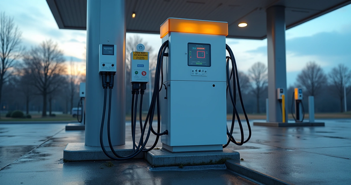 Painel elétrico e carregador trifásico em posto 