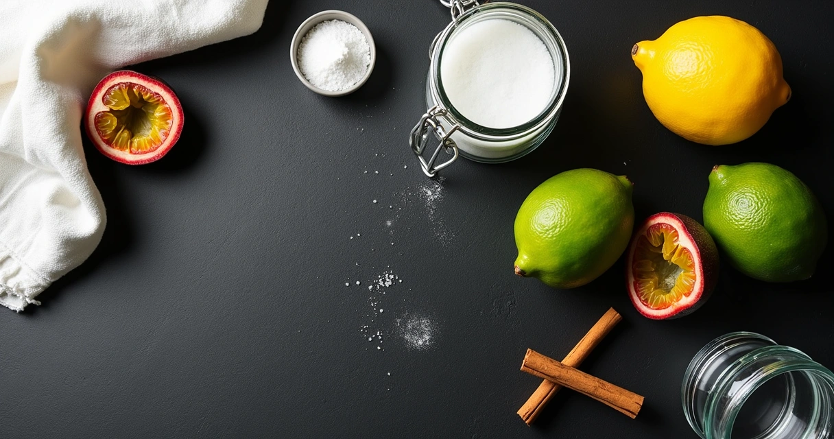 Ingredientes organizados para preparar cordial no bar.