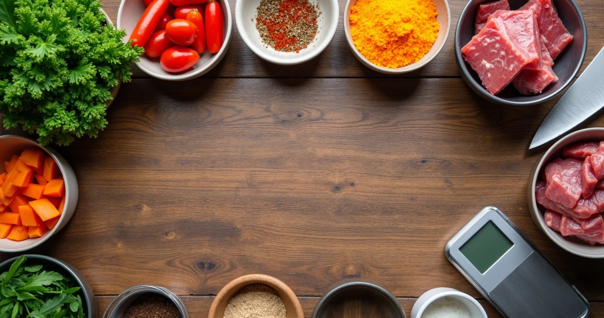 Ingredientes e utensílios organizados para ficha técnica 