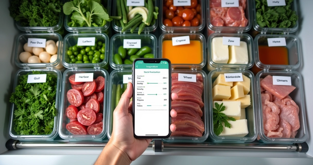 Ingredientes organizados com etiquetas de validade 