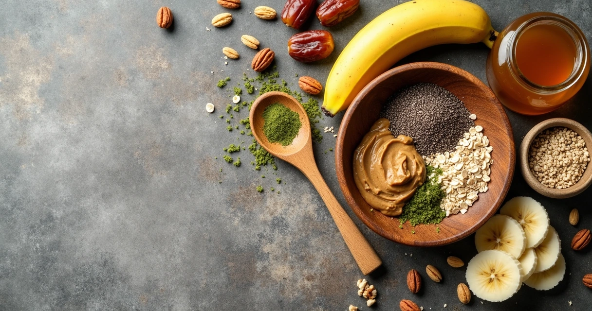 Ingredientes para snack de moringa sobre bancada 