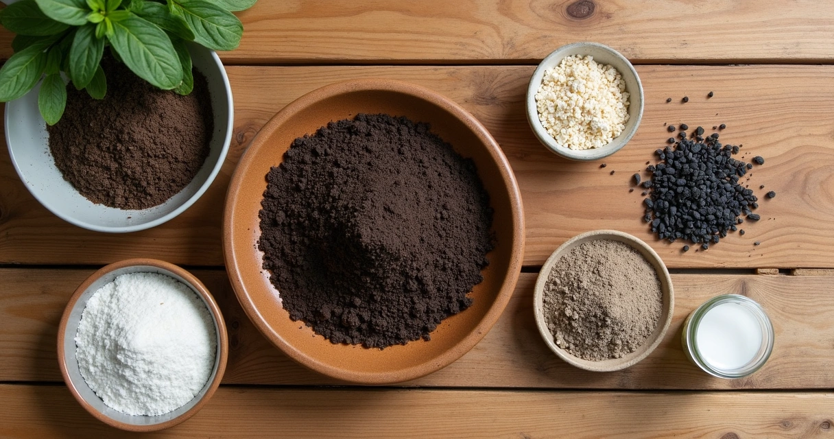 Ingredientes organizados sobre mesa para substrato orgânico 