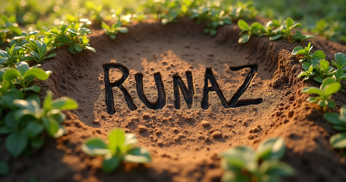 Ingwaz rune drawn in earth surrounded by plants 