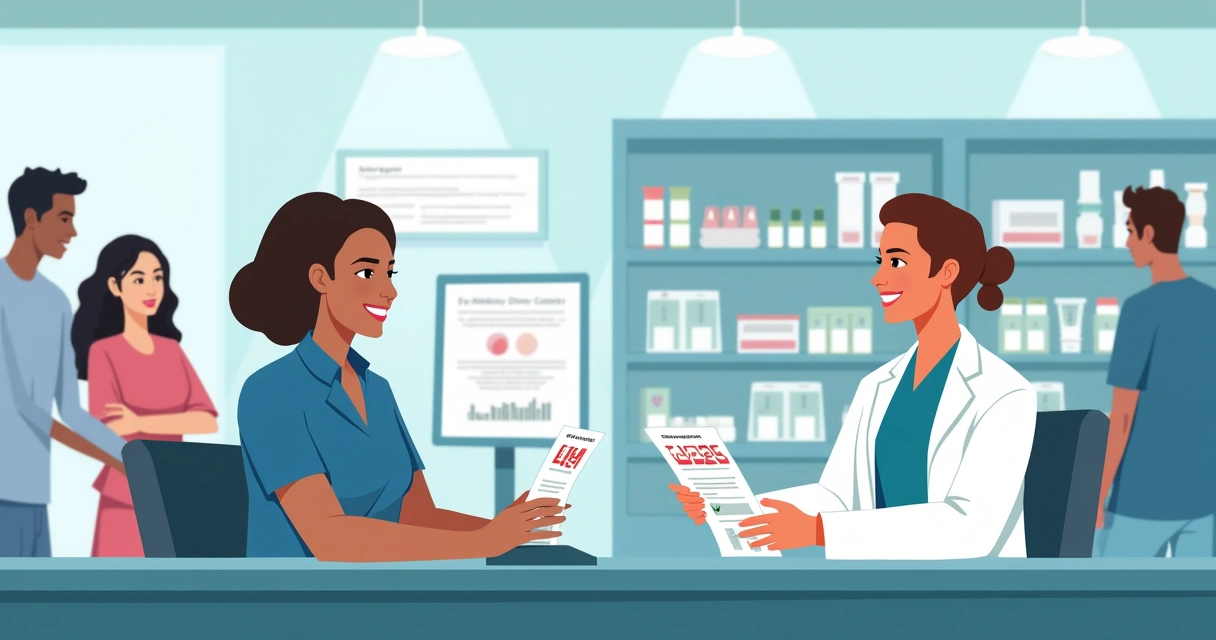Quando iniciar antirretrovirais em pacientes com HIV recente 1 Profissional de saúde conversando com paciente em balcão de farmácia
