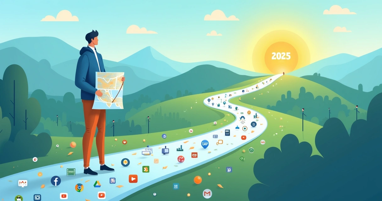 Pessoa prestes a iniciar jornada digital em 2025, com mapa na mão 