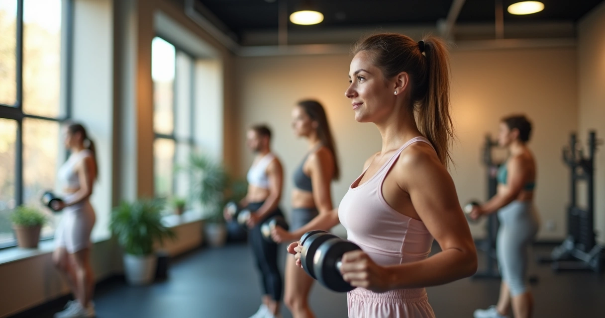 Pessoa iniciando treino leve em academia com expressão tranquila 