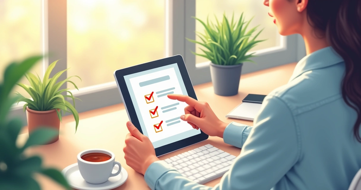 Pessoa marcando as três tarefas principais do dia em um checklist digital 