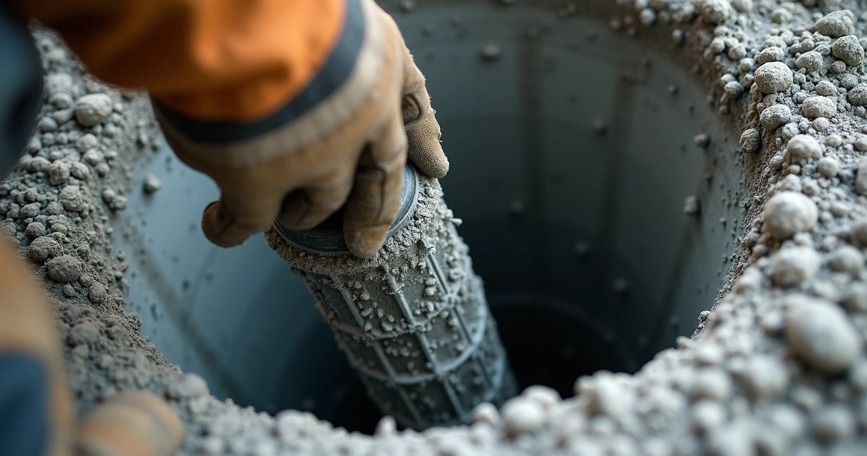 Injeção de argamassa em estaca raiz durante obra. 