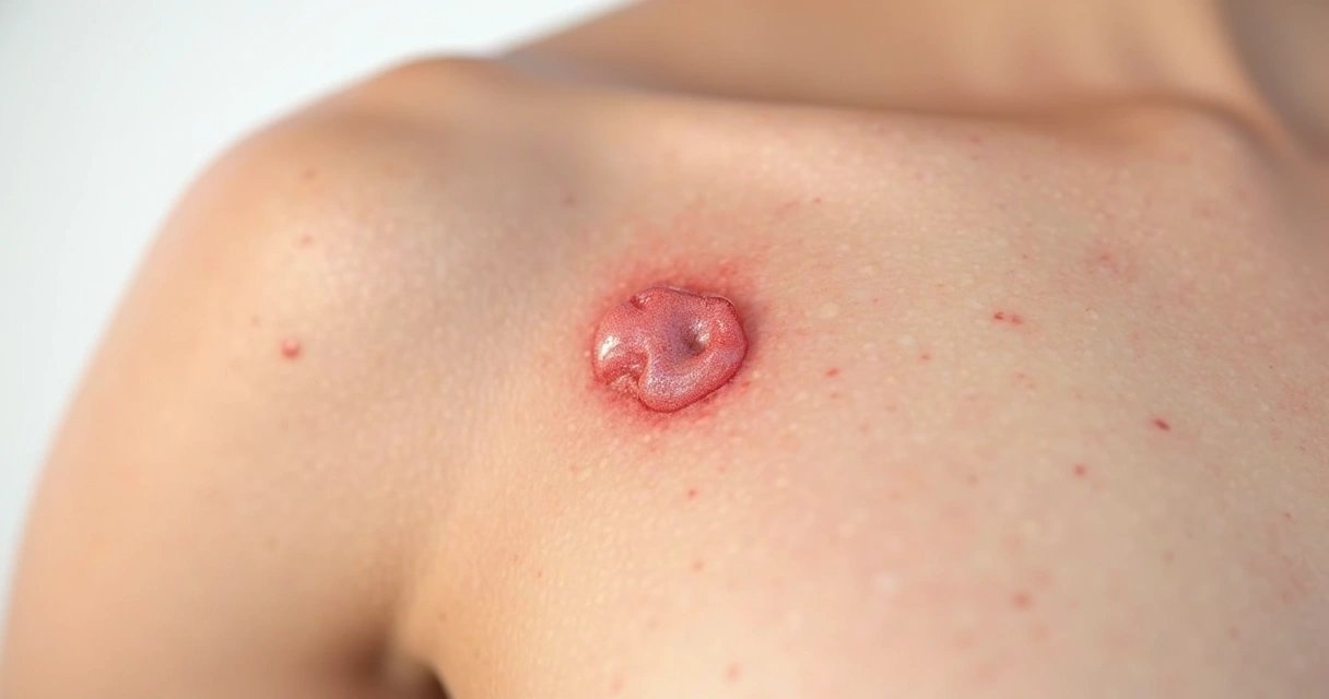 Close-up of mild redness and swelling on skin after injection 