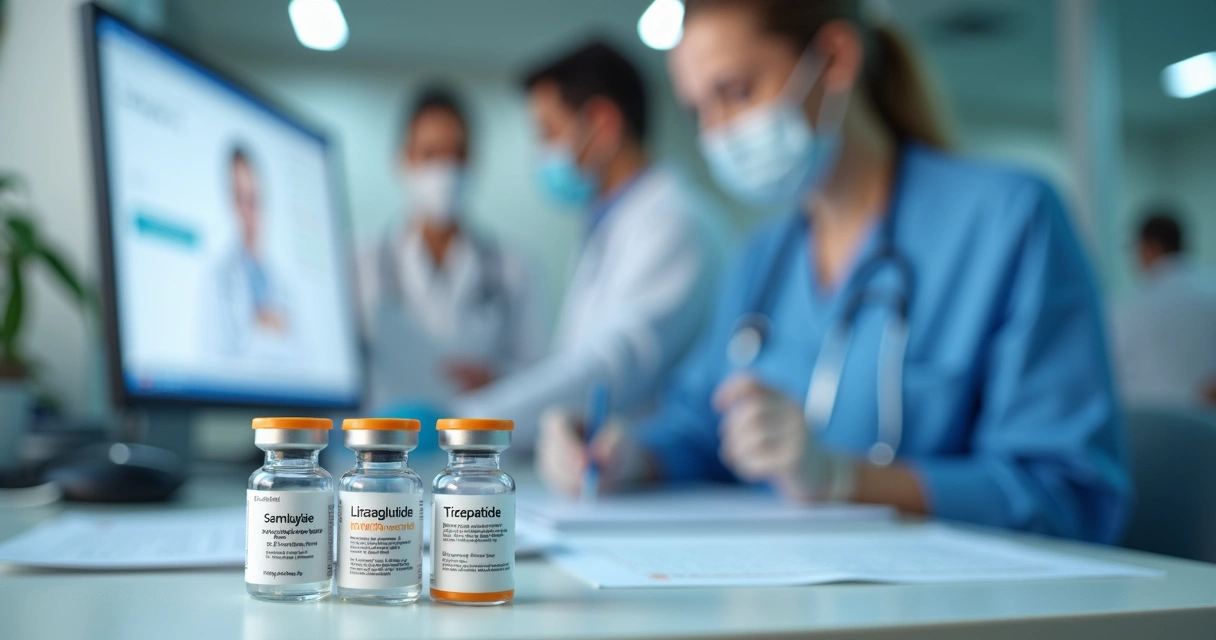 Nurse prepares injectable GLP-1 medication in clinic. 