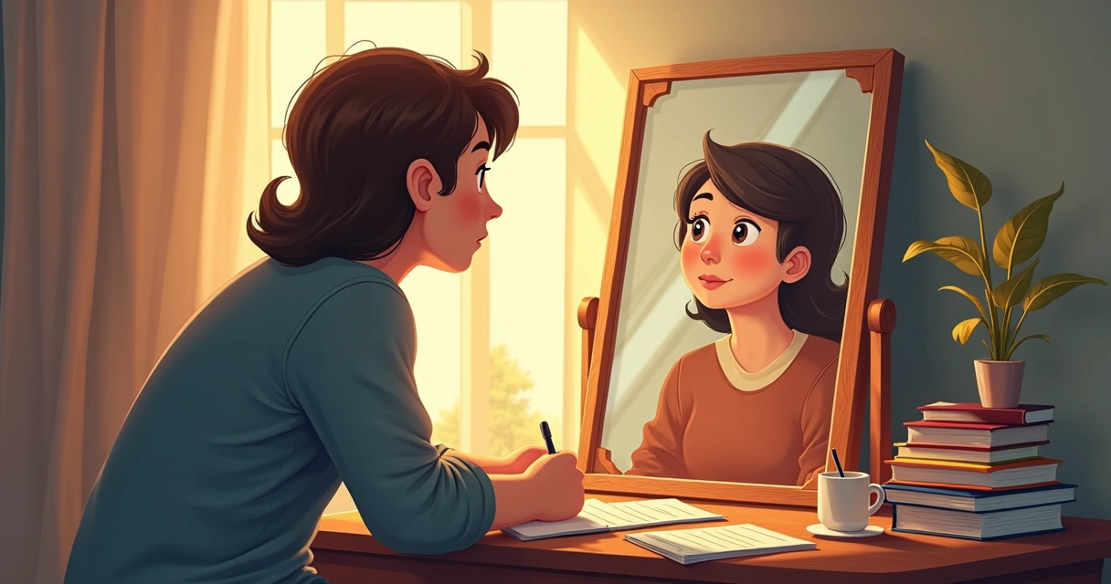 Illustration of inner dialogue between two aspects of a person 