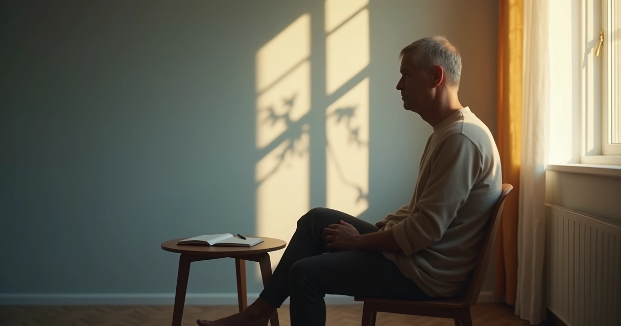 Person sitting by a window with light and shadow symbolizing unprocessed pain and healing 