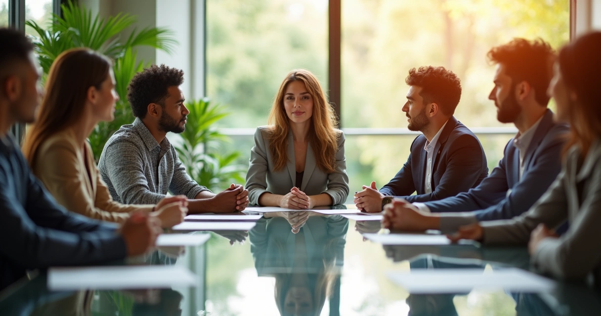Employee finding inner balance during a team meeting