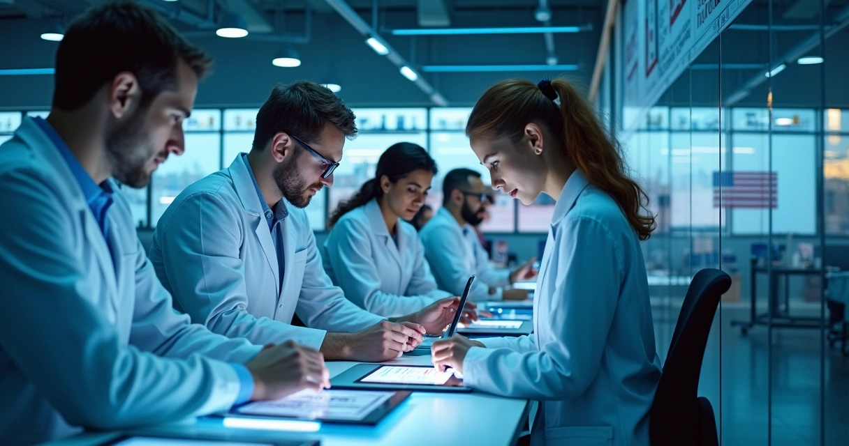 Team of immigrants working on innovation in a tech lab