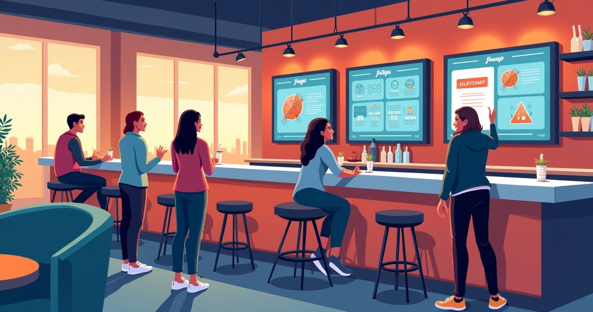 Bar moderno inovador com sistema myTapp, interação jovem 