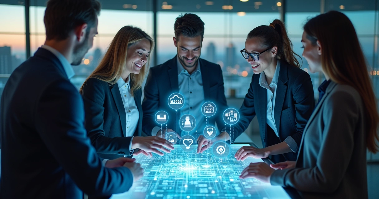 Profissionais de TI trabalhando juntos em ambiente inovador 
