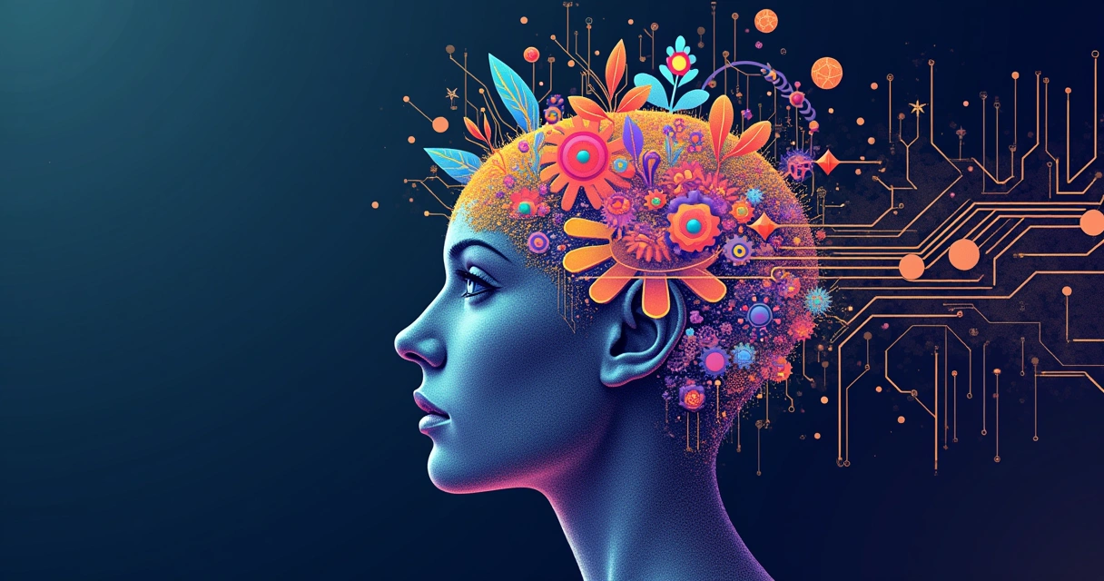 Mente humana lado a lado com circuitos, simbolizando a união entre inovação e tecnologia 
