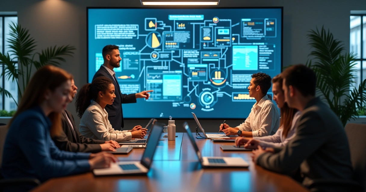 Time discutindo inovação tecnológica juntos 