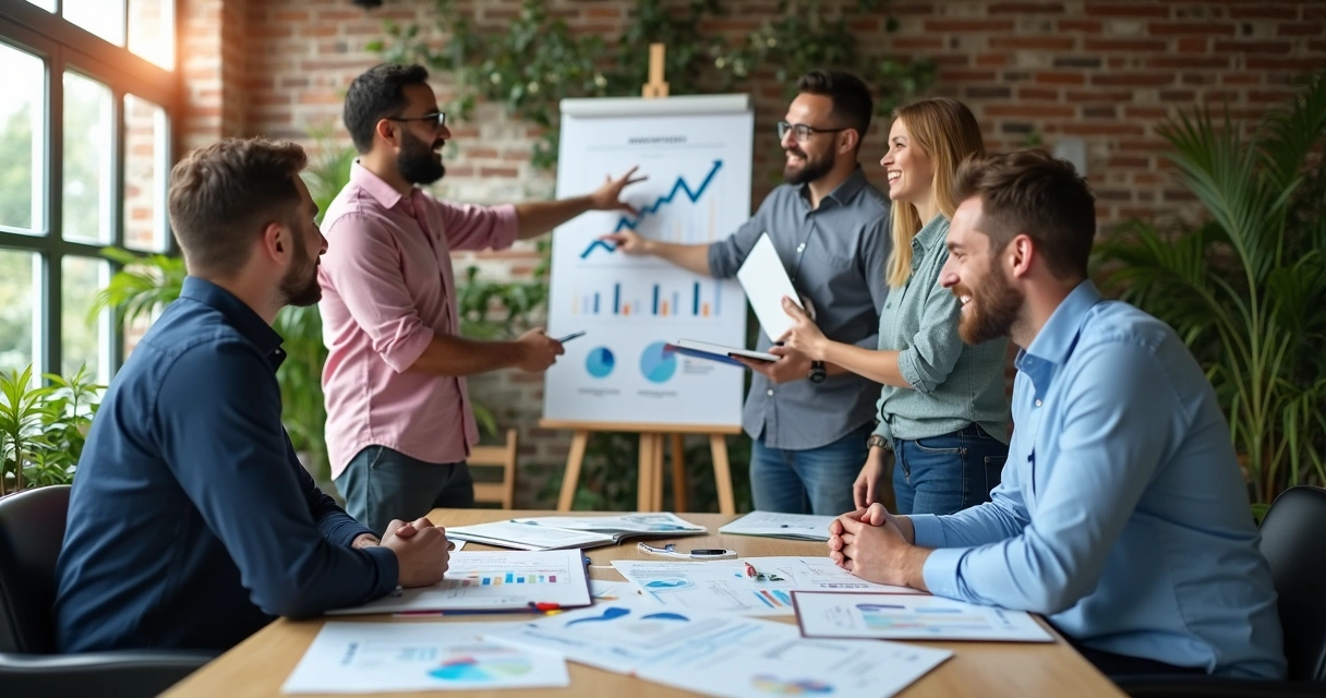 Equipe de PME celebrando sucesso após aplicar inovação em vendas 
