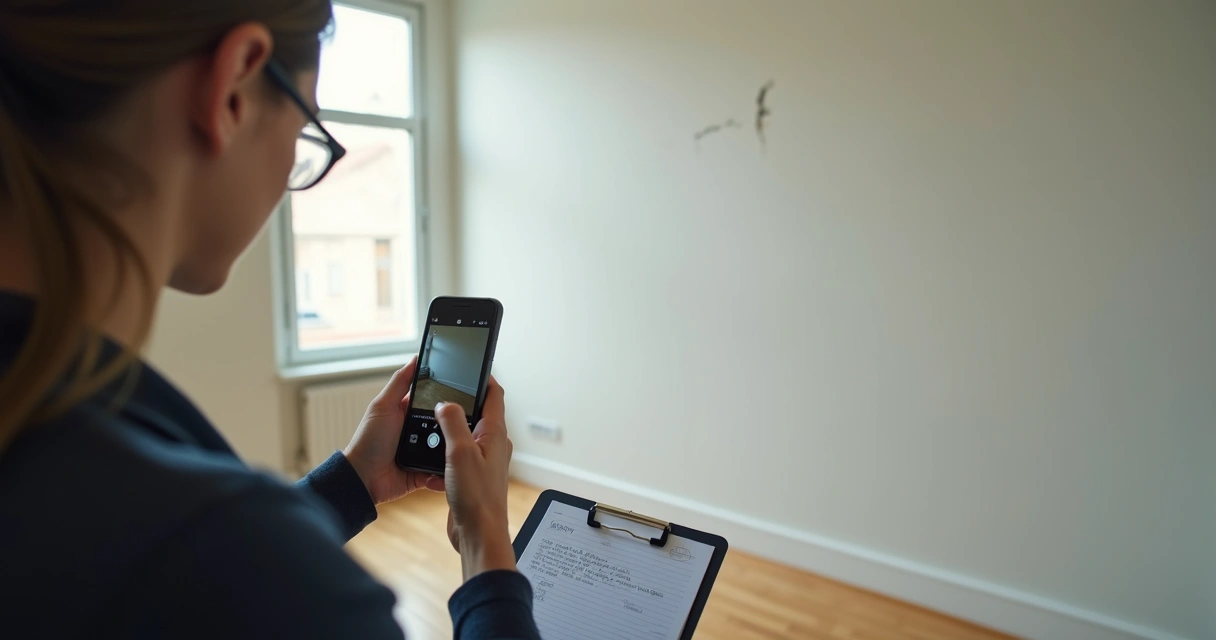 Pessoa fotografando defeitos em apartamento vazio