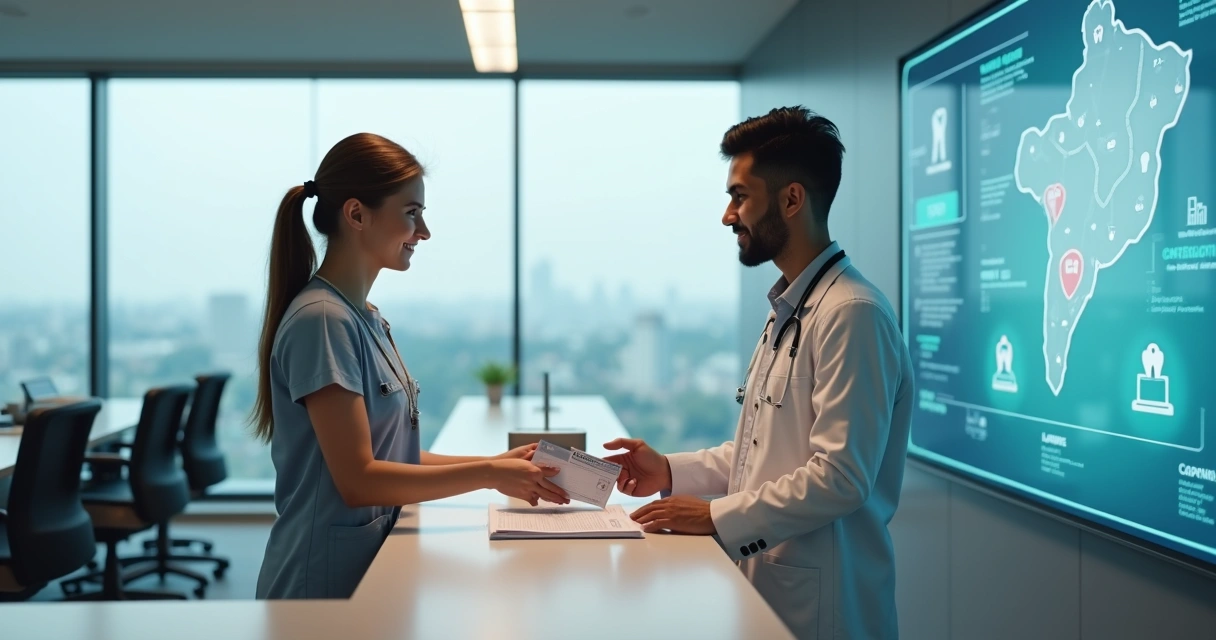 Profissional de saúde bucal entregando documentos para inscrição em conselho de odontologia 