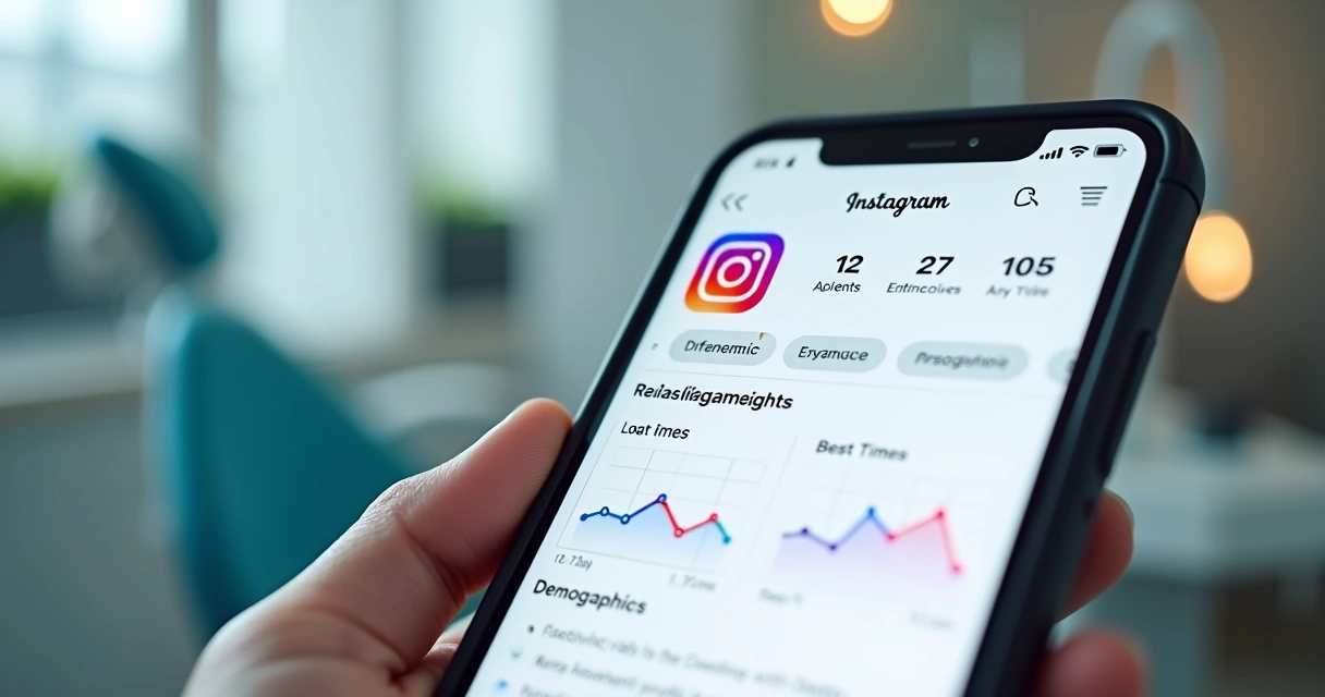 Tela de Instagram Insights com gráficos de engajamento para clínicas 