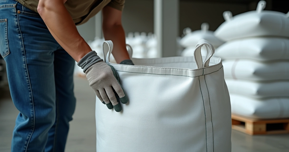 Inspeção de costura e alças de big bag de fertilizante 