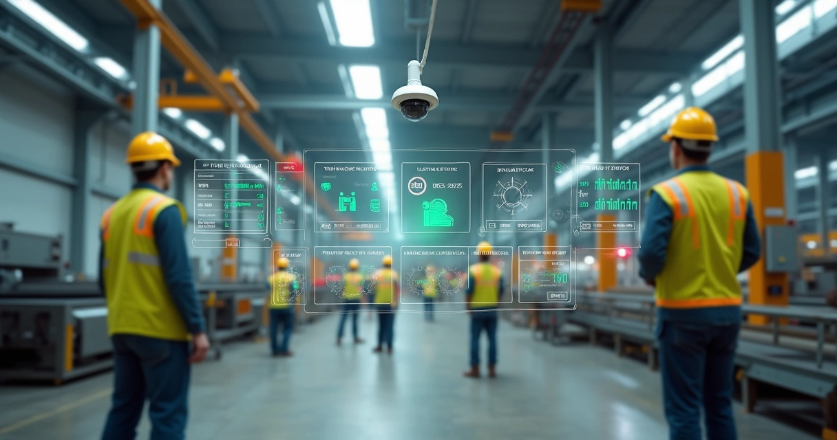 IA analisando uso de EPI em linha de produção industrial 