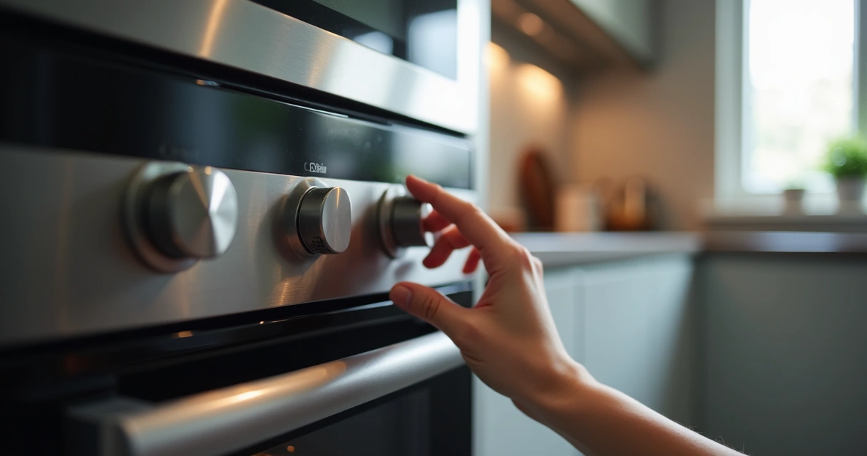 Pessoa inspeciona forno fechado com atenção 