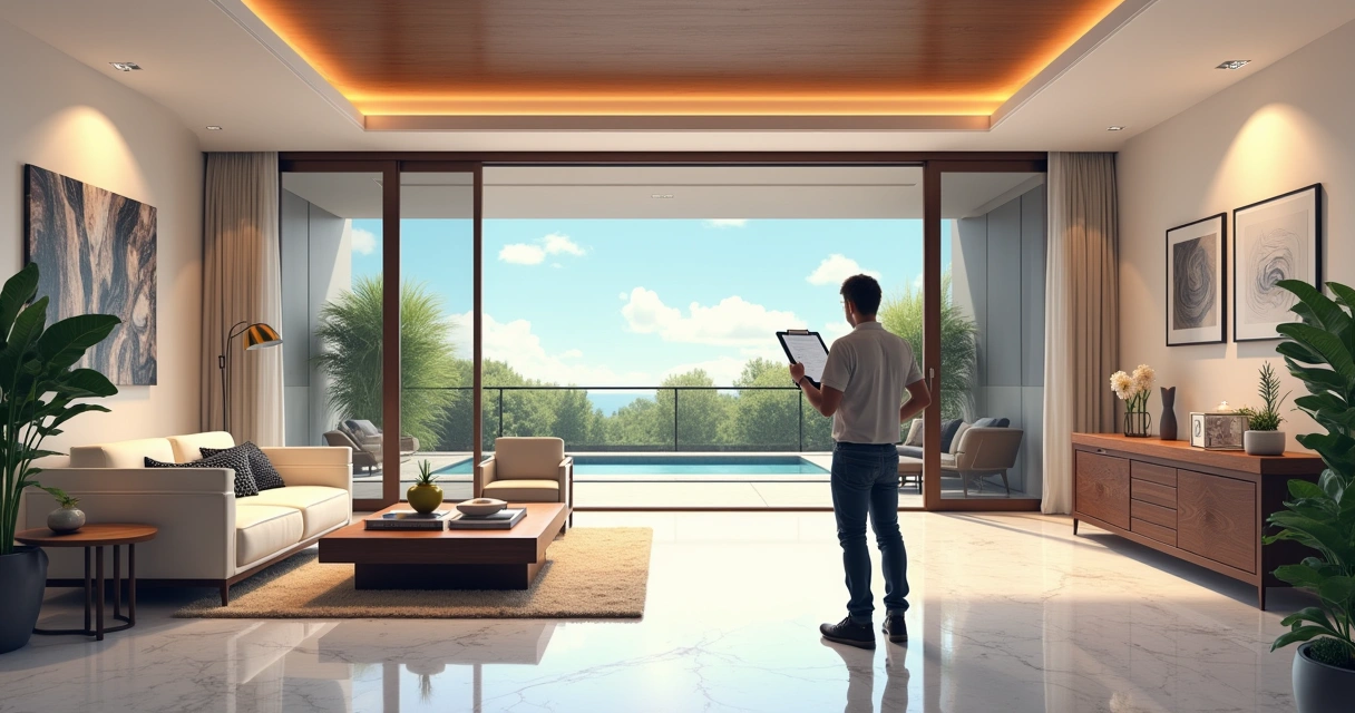 Inspector checks details in a luxury mansion 