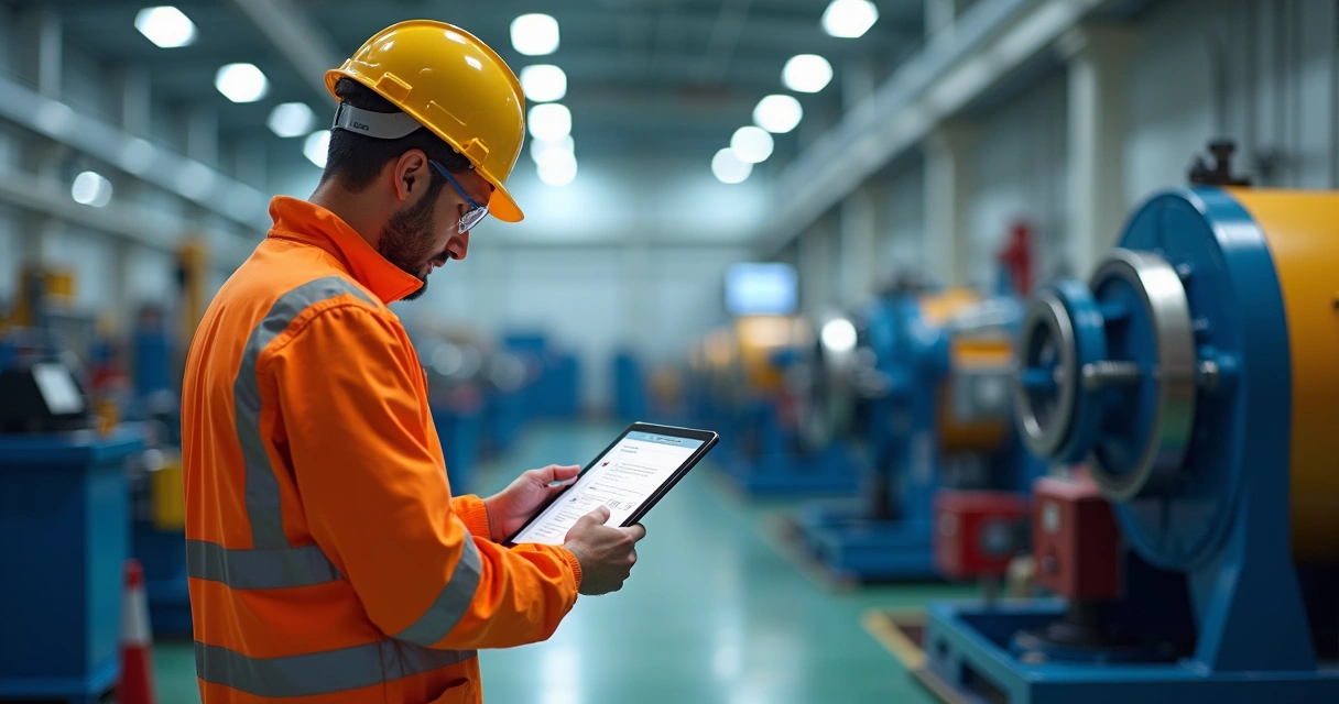 Técnico realizando inspeção digital com tablet 