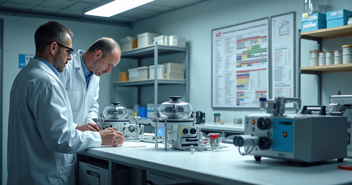 Pessoa inspecionando equipamentos em laboratório de construção civil 