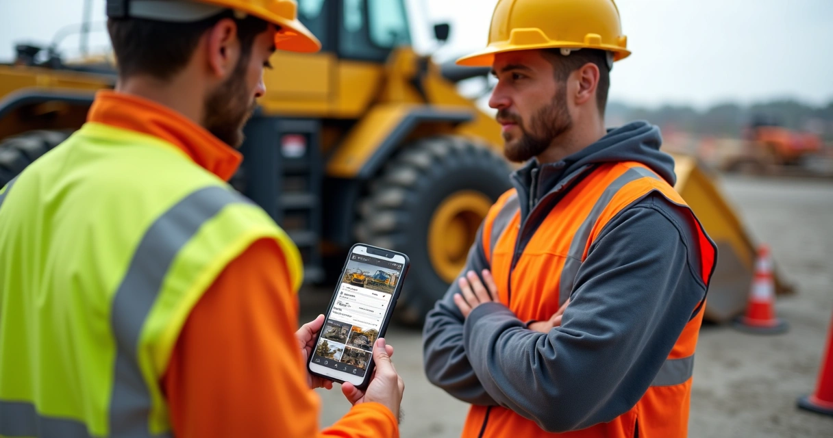 Inspeção digital de máquina de locação em obra