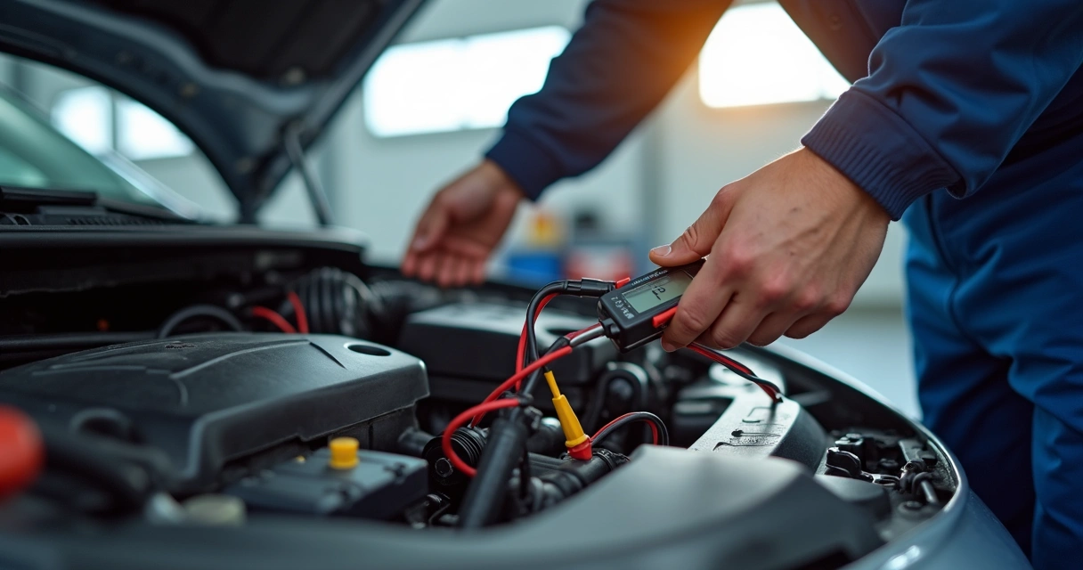 Mecânico inspecionando componentes elétricos do motor